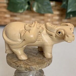 Vintage Hand Carved MONKEY on OX Boxwood Netsuke Animal Figurine Wood Carving